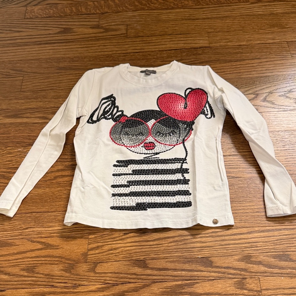 Microbe Cream Long Sleeve Tee with Fun Graphic Size 6